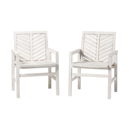 The Modern 2 Piece Chevron Patio Chairs, featuring white wooden frames with slatted chevron-patterned backs and seats, are placed side by side against a plain white background.