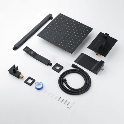 All Metal Tub Shower Faucet Set With 12" Rain Shower Head And Handheld Spray Combo, Wall Mounted - Matte Black