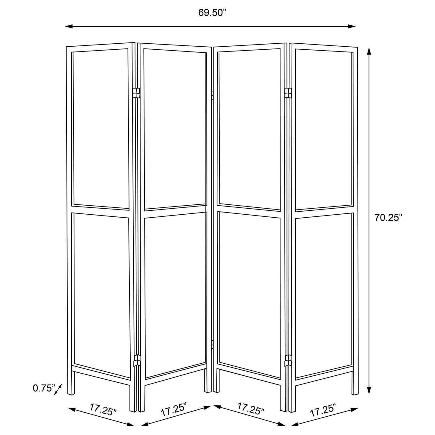 4 Panel Folding Screen, Space Divider - Brown