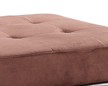 Close-up of the Stylish Storage Contemporary Ottoman in brown, featuring a square, tufted design with visible stitching and soft fabric texture.