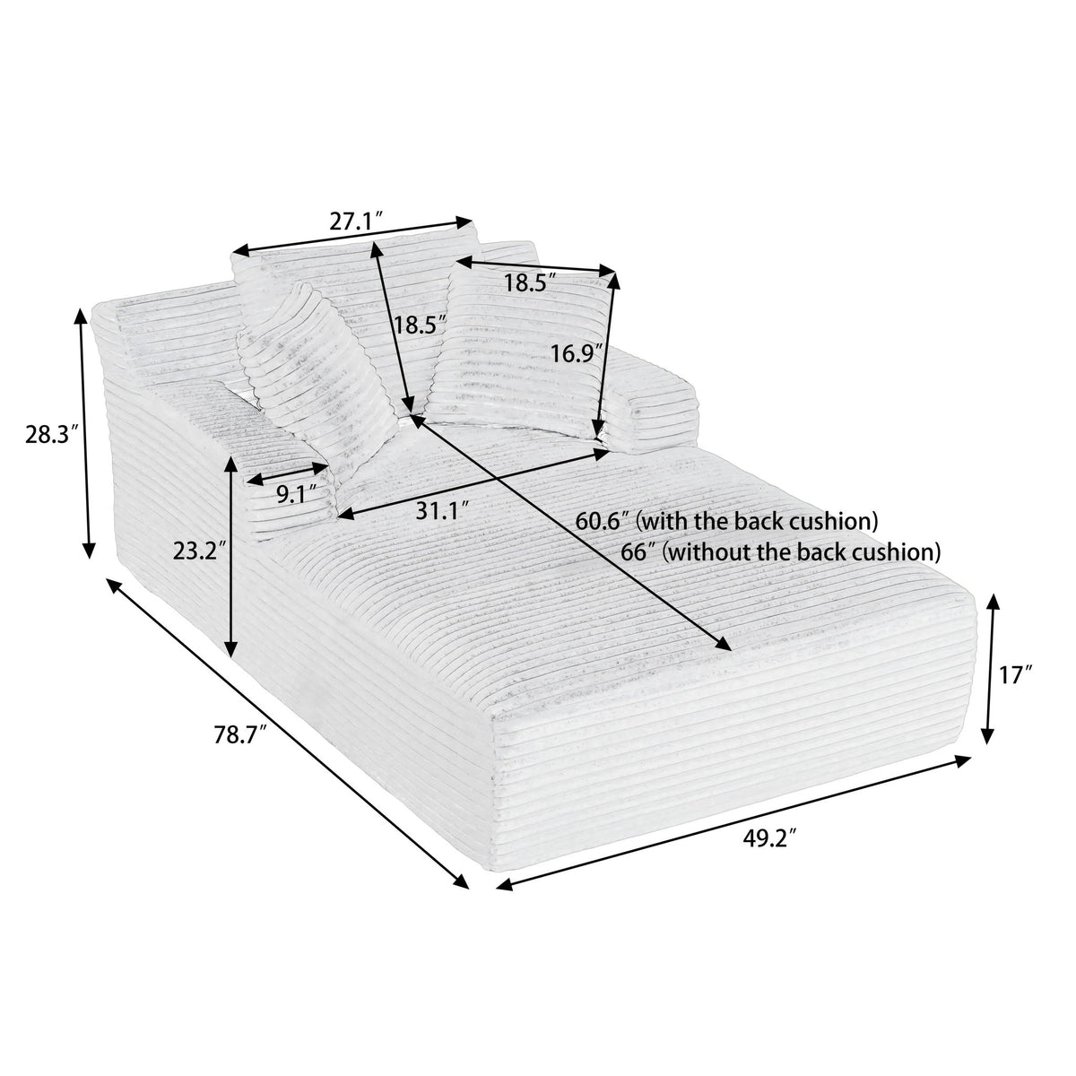 Oversized Chaise Lounge Chair Indoor For Living Room - Dark Gray