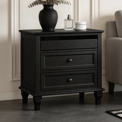 Nightstand With Charging Station, 3 Drawer Storage Table