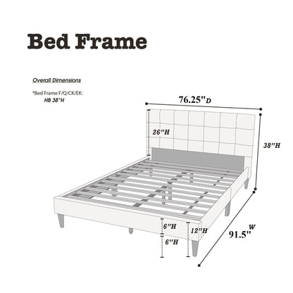 California King Size Tufted Headboard Platform Bedframe, Bedroom Furniture - Gray / Light Gray