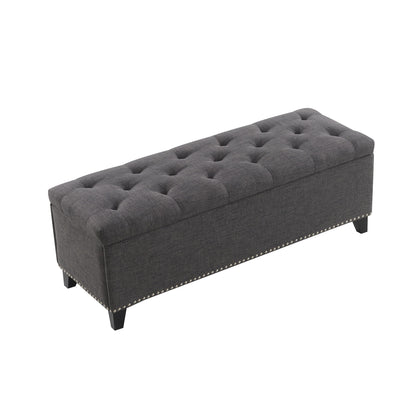 Button-Tufted Storage Ottoman With Safety Close Hinge