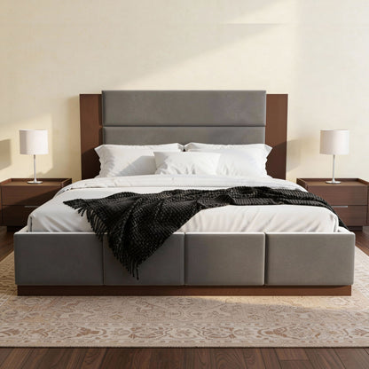 Modern Upholstered Platform Bed With Extended Headboard