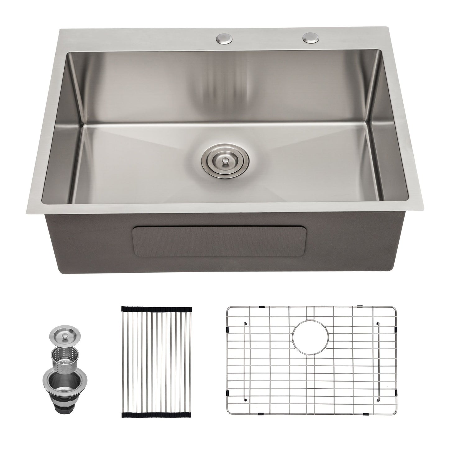 Drop In Kitchen Sink, 16 Gauge Stainless Steel, Single Bowl, Topmount Basin