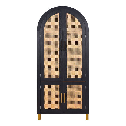 Tall Arched Cabinet With Rattan Doors & Adjustable Shelves