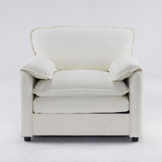 Oversized Reading Armchair With Thick Cushions, High Back Support