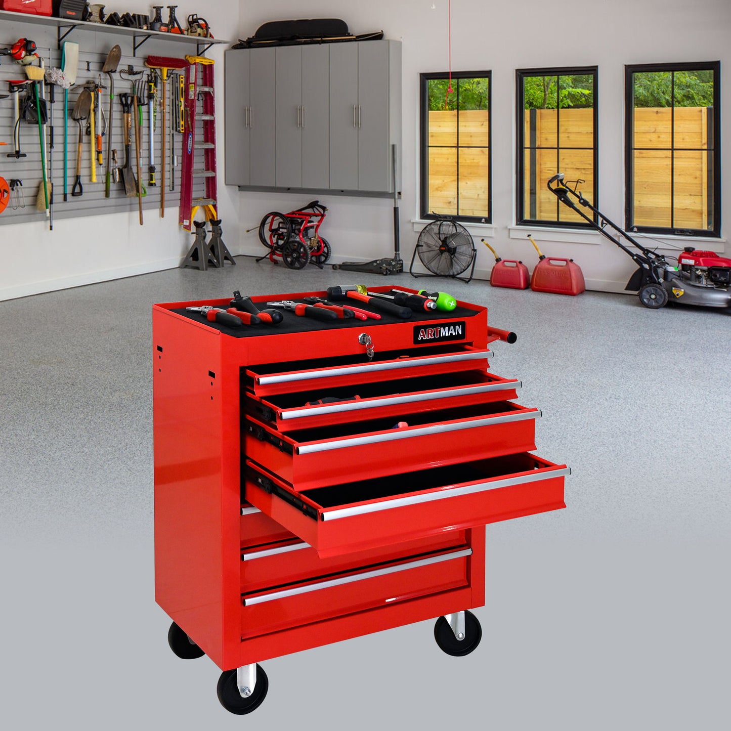 7 Drawers Multifunctional Tool Cart With Swivel Wheels