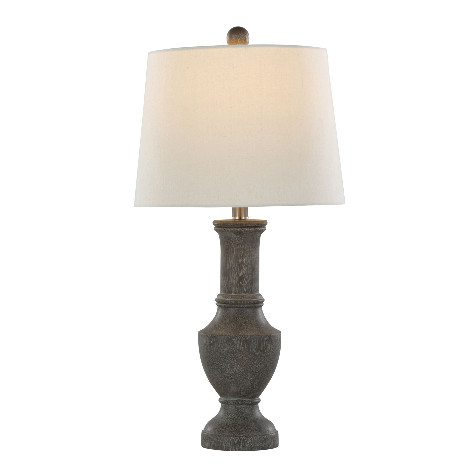 The Chateau Contemporary Table Lamp set features a dark, textured urn-shaped base in Acid Griffin/Nickel and a round, off-white fabric shade, shown against a plain white background.