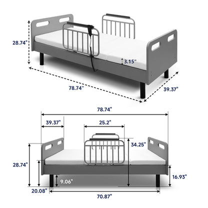 Electric Adjustable Hospital Bed For Home Use With Wired Remote Control, Memory Foam Mattress - Gray / White