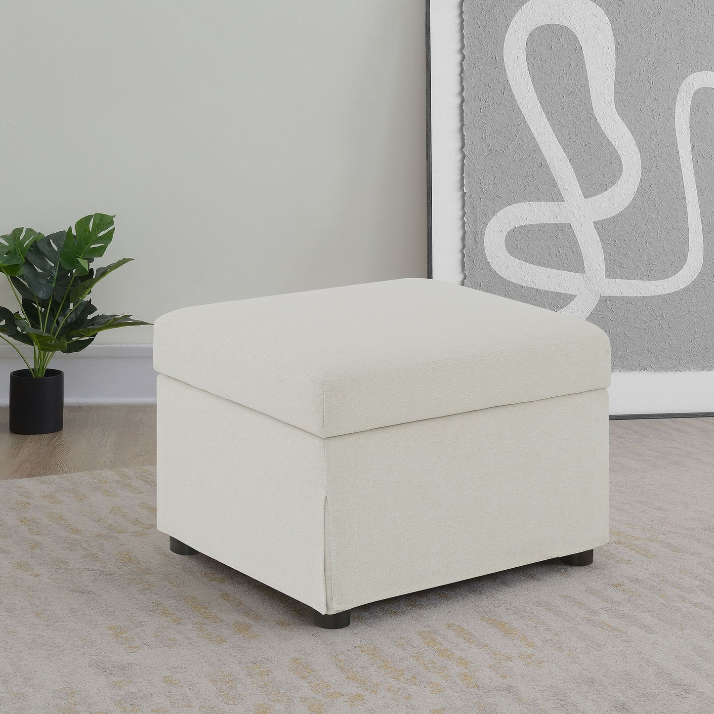 Merced - Upholstered Hydraulic Lift Top Storage Ottoman - Beige