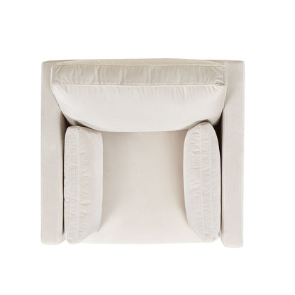 Top-down view of the Knox - Modern Farmhouse Arm Chair in beige, featuring a large back cushion and two side cushions, set against a plain white background.
