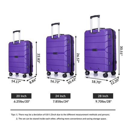 Hardshell Suitcase Spinner Wheels Lightweight Durable Suitcase With Tsa Lock, 3 Piece Set