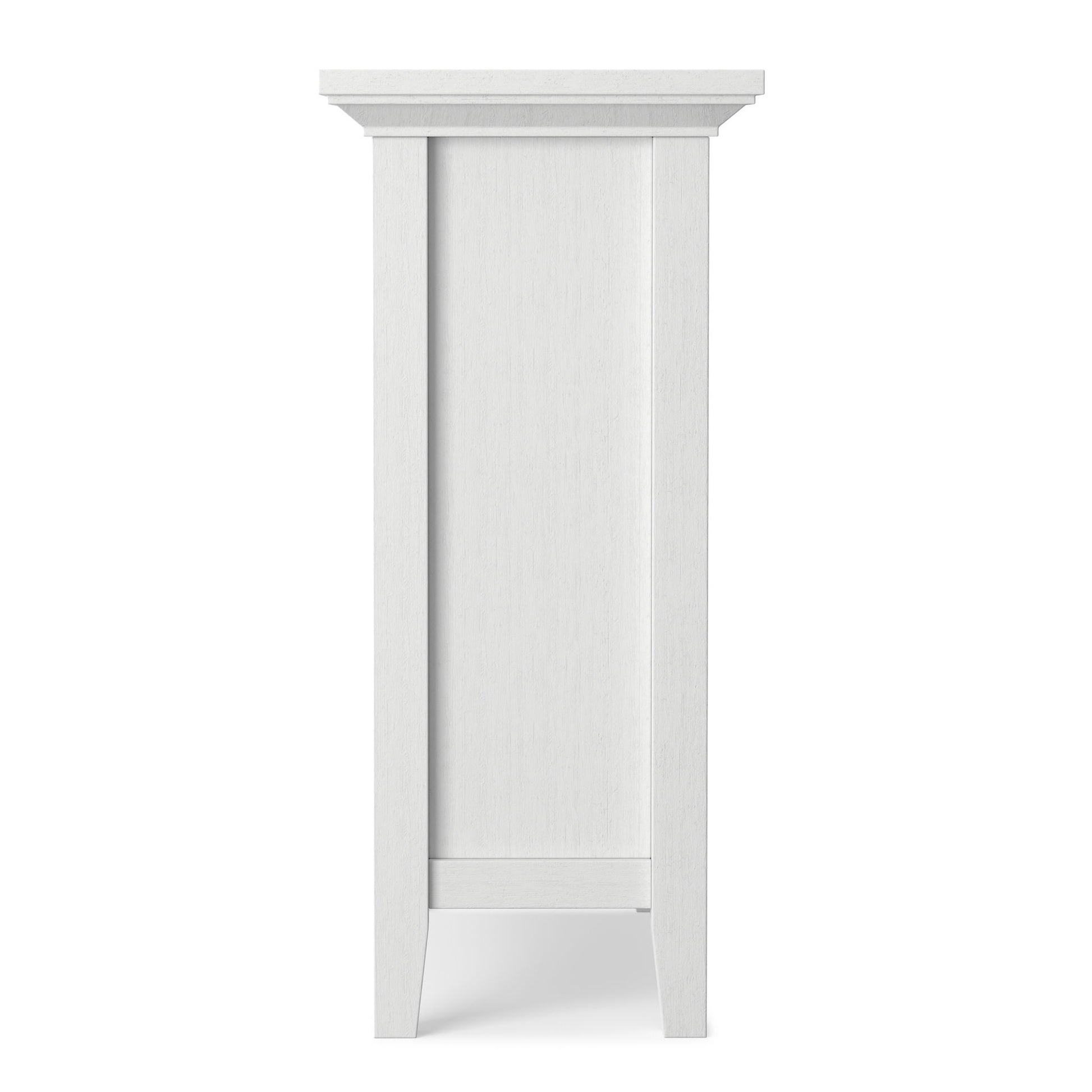 Side view of the Redmond - Handcrafted Low Storage Cabinet in white, featuring a simple rectangular design, flat top, straight legs, and clean lines for a modern minimalist look.