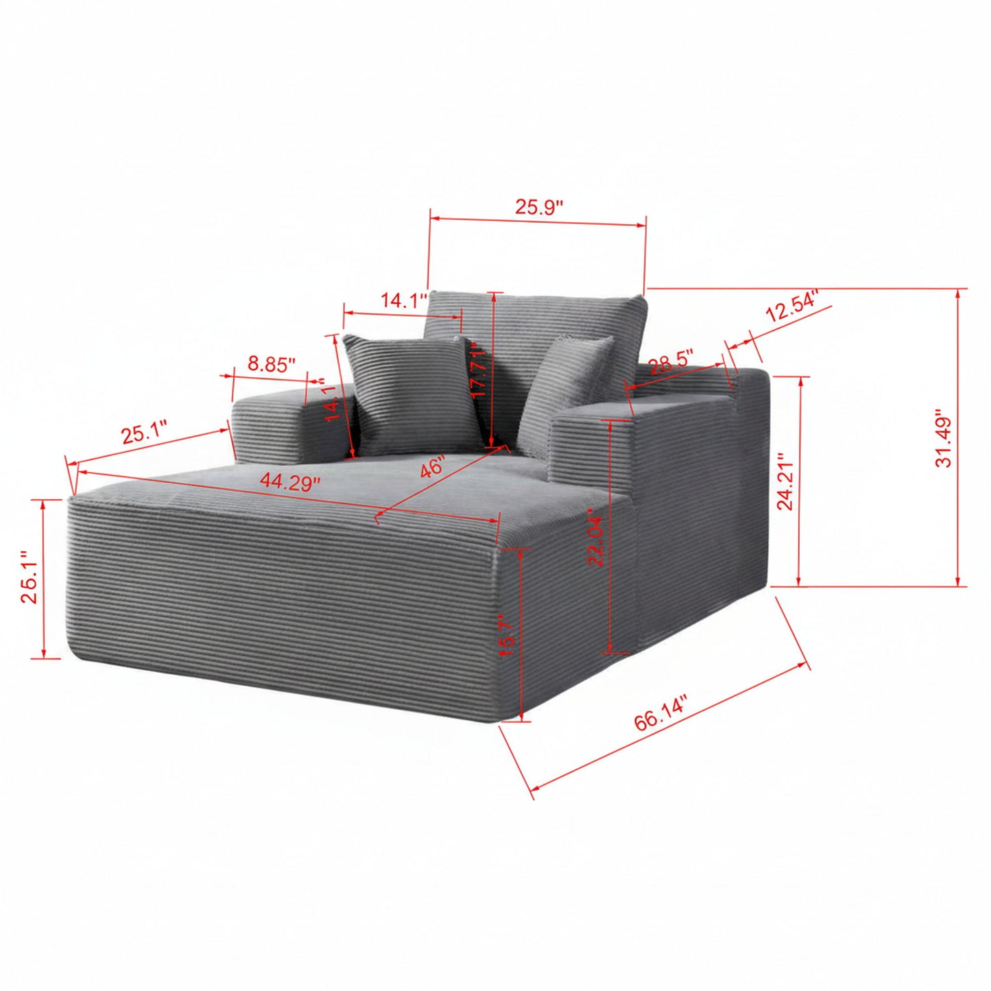 Convertible Chaise Lounge Chair With Wide Armrest & Throw Pillows