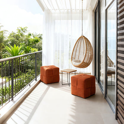 Modern Ottoman Foot Rest With Woven Design