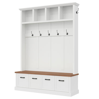 Hall Tree With Storage Bench Mudroom Coat Rack With 6 Hooks