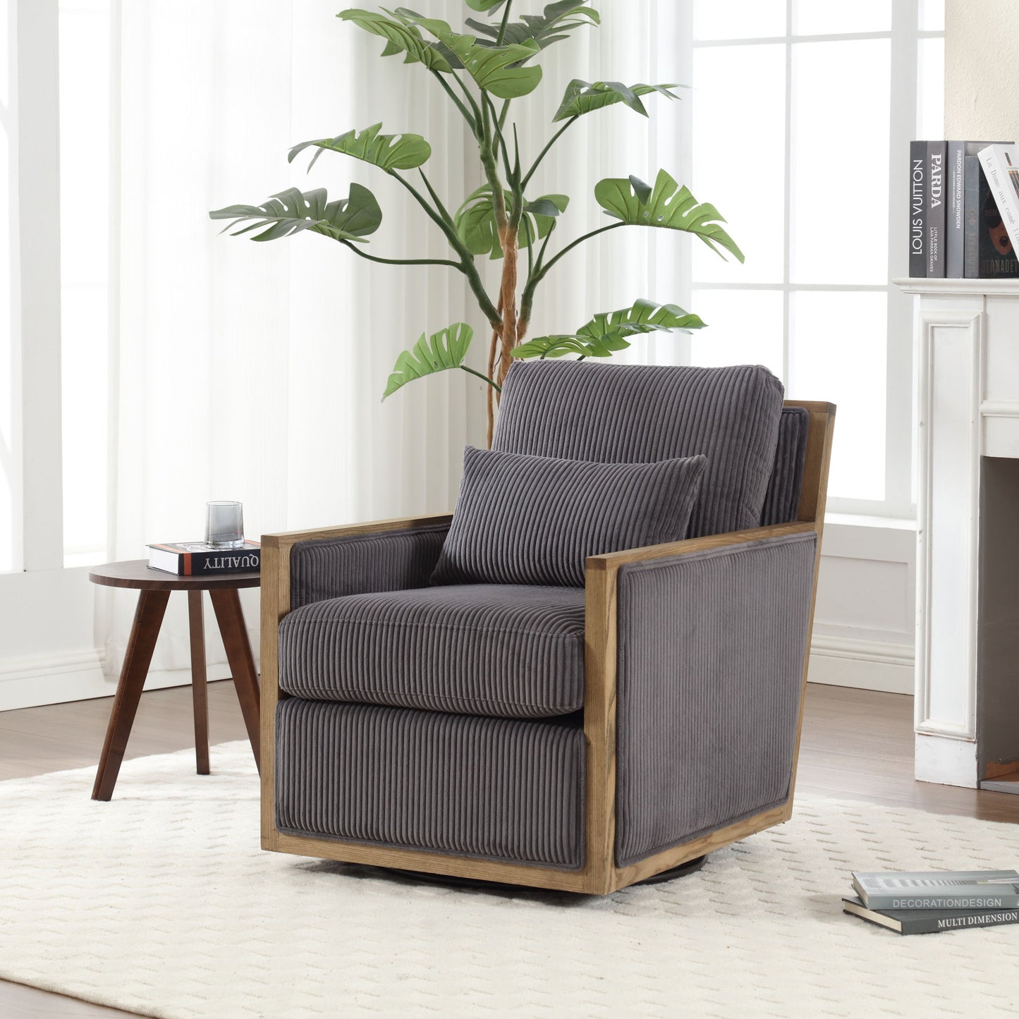 Comfy Accent Barrel Chair, 360 Degree Swivel