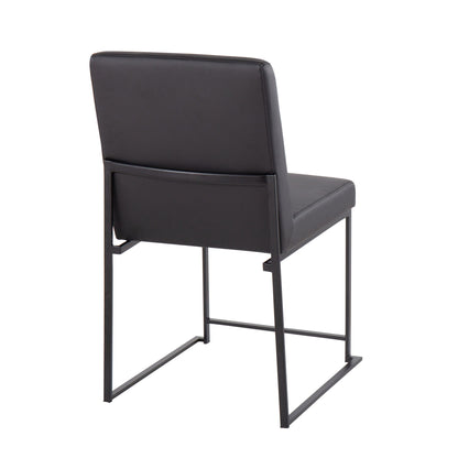 The Fuji High Back Dining Chair (Set of 2) features a contemporary, minimalist design with a black metal frame and black cushioned seat and backrest, shown from behind at an angle for a modern touch.