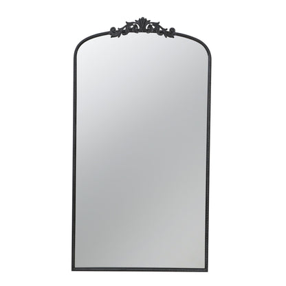 The Arch Mirror is a baroque-inspired wall decor piece featuring a tall, rectangular shape, black ornate frame with floral design at the arched top, and a beaded border—perfect for bathroom, bedroom, or living room.