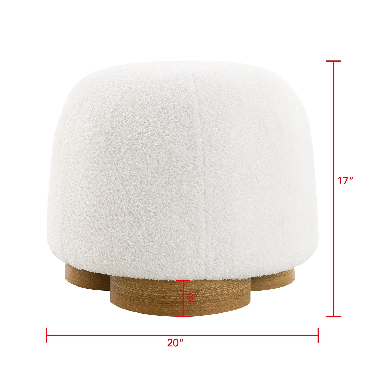 Round Soft Teddy Fabric Upholstered Ottoman With Metal Accents