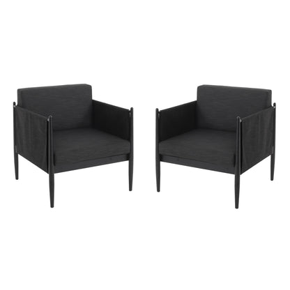 Two Dawson Club Chairs with modern black square frames, wide seats, low backs, straight armrests, and slender tapered legs sit side by side against a white background.
