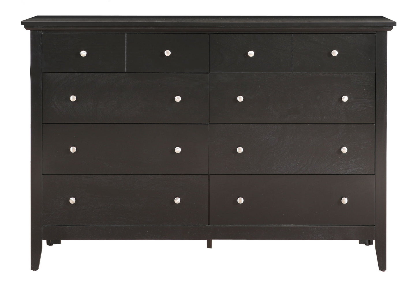 The Elegant Casual Dresser For Any Room is a black wooden dresser with twelve drawers, each with a round silver knob. It features a simple, modern design with clean lines and a flat top surface.