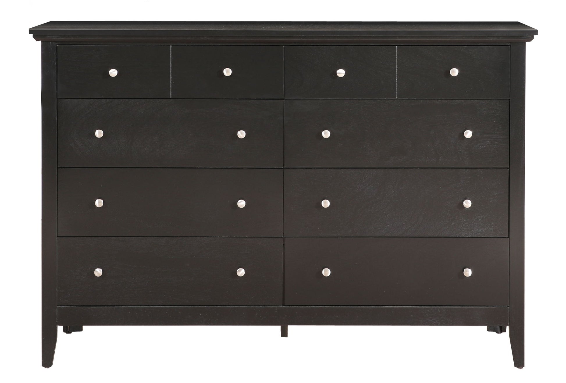 The Elegant Casual Dresser For Any Room is a black wooden dresser with twelve drawers, each with a round silver knob. It features a simple, modern design with clean lines and a flat top surface.