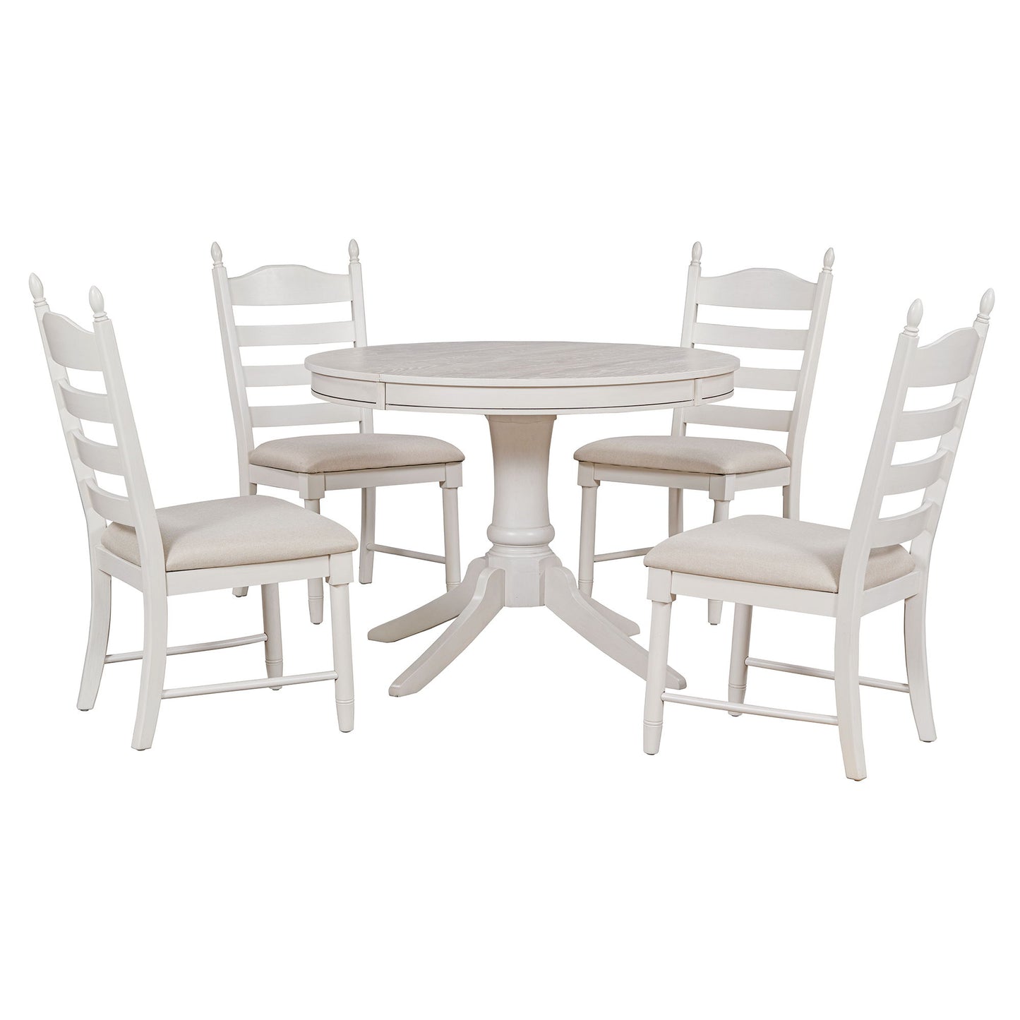 5 Piece Retro Functional Dining Table Set With Extendable Round Table And Upholstered Chairs
