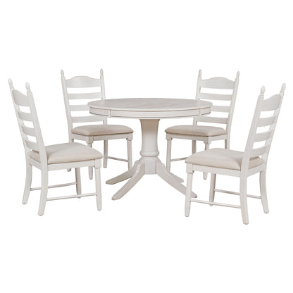 5 Piece Retro Functional Dining Table Set With Extendable Round Table And Upholstered Chairs
