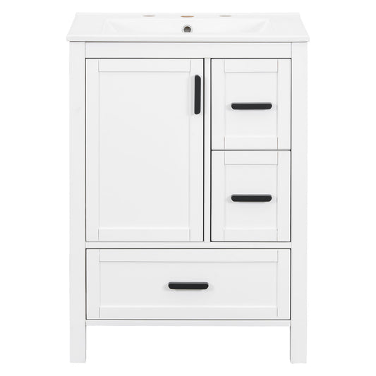 Bathroom Vanity With Sink, Soft-Close Doors, Double-Layer Shelf And 3 Drawers