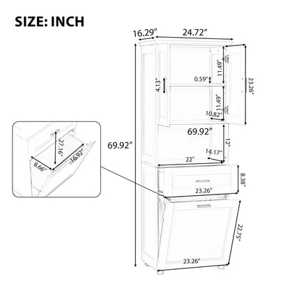 Tall Bathroom Cabinet With Tilt-Out Laundry Basket And Upper Storage