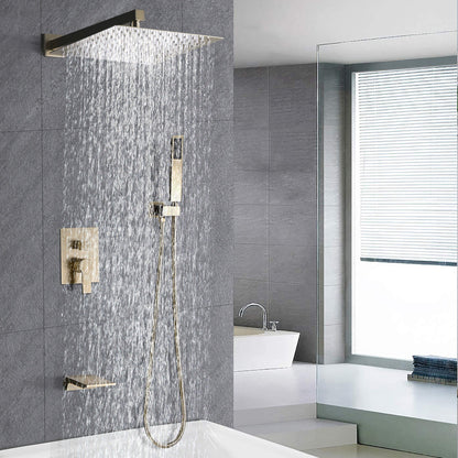Luxury Bathroom Shower System With 12" Rain Shower Head Handheld Mixer - Brushed Gold
