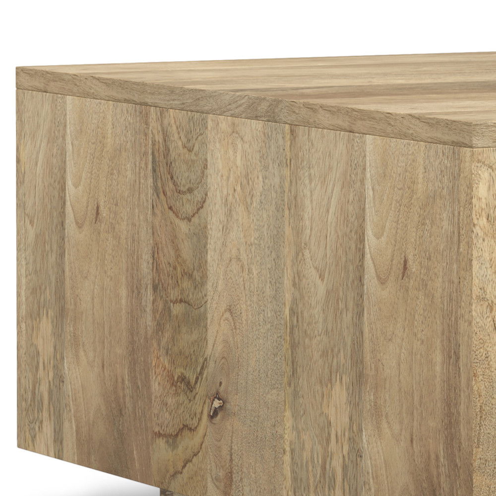 Close-up of the Lockhart Square Coffee Table in Natural, featuring a light wood grain finish and clean, straight edges.