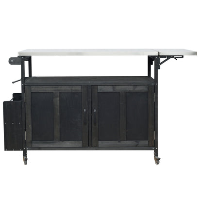 Foldable Outdoor Kitchen Island With Lockable Wheels, Storage Cabinet And Towel Rack For Patio