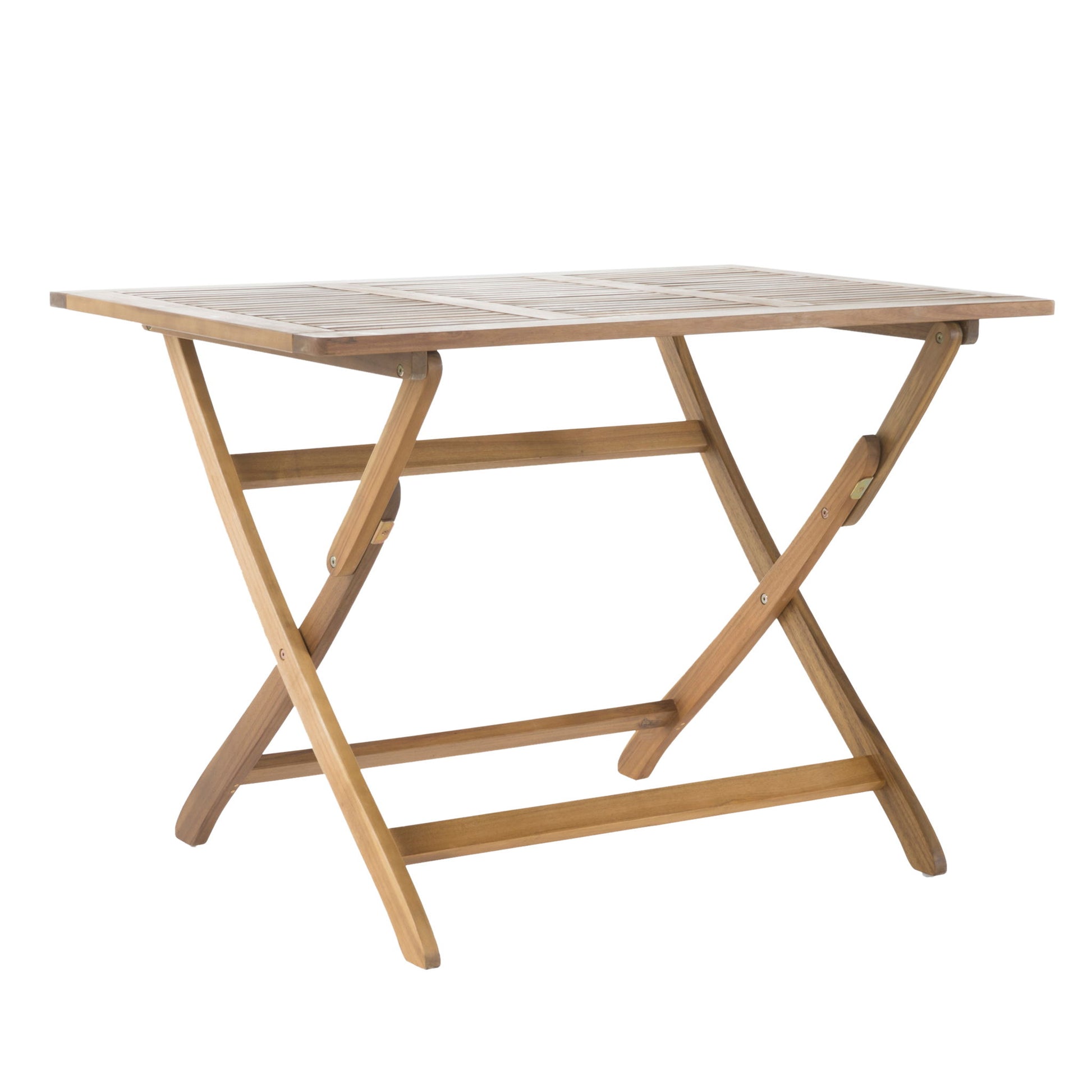 The Blissique Outdoor Foldable Wood Dining Table features a slatted rectangular top and crossed legs, displayed against a plain white background.