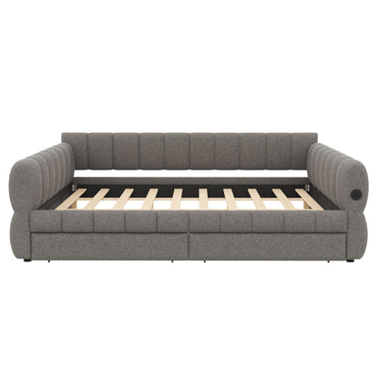 Upholstered Platform Bed With USB Charging And 2 Storage Drawers