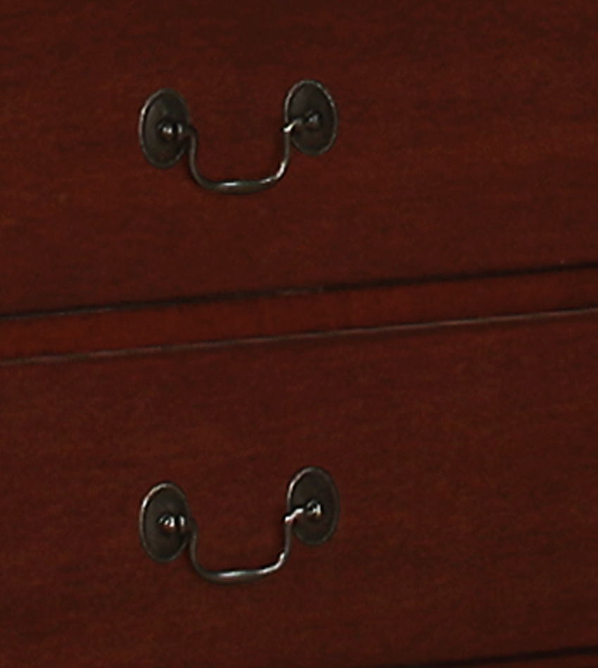 Close-up of two drawers from the Elegant Traditional Armoire, highlighting the rich dark wood finish and classic metal handles.