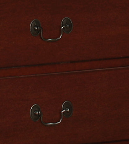 Close-up of two drawers from the Elegant Traditional Armoire, highlighting the rich dark wood finish and classic metal handles.