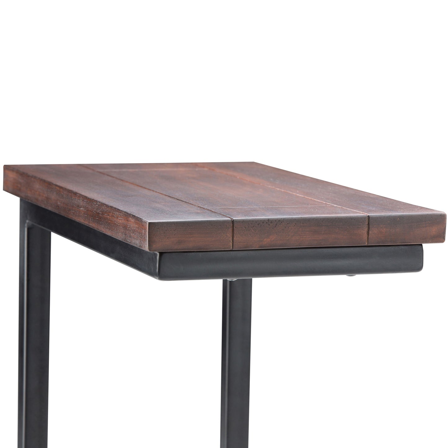 The Skyler - Handcrafted C Side Table features a dark wooden top and black metal legs in a minimalist industrial design, shown against a white background with clean lines.