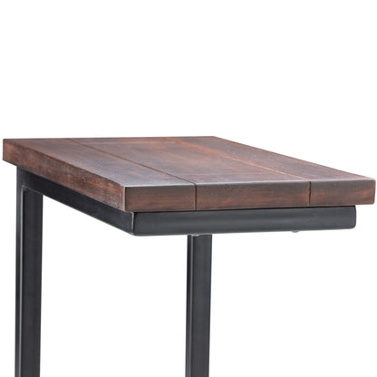 The Skyler - Handcrafted C Side Table features a dark wooden top and black metal legs in a minimalist industrial design, shown against a white background with clean lines.