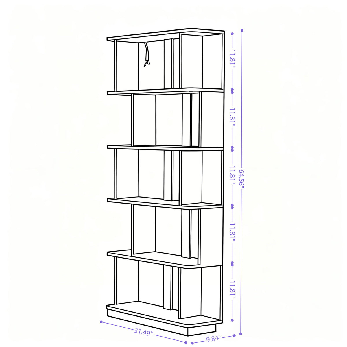 Modern 5 Tier Open Storage Bookcase