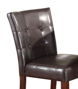 A close-up of the Britney Counter Height Chair (Set of 2) in espresso, featuring dark brown leather upholstery, a tufted backrest, and wooden legs, photographed against a plain white background.
