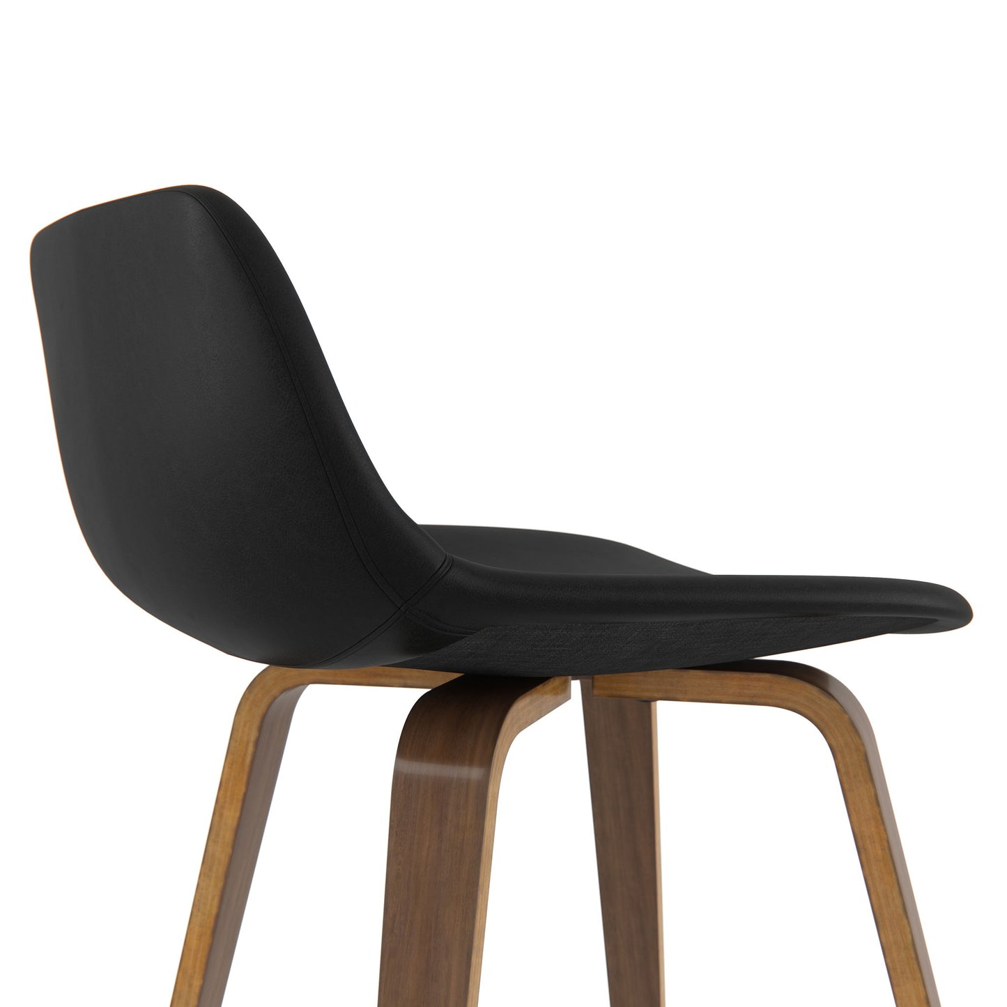 The Randolph Bentwood - Counter / Bar Height Stool (Set of 2) features a curved black seat and backrest, wooden legs, and a minimalist design, displayed against a plain white background.