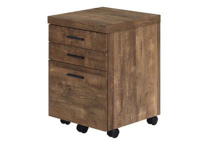 The File Cabinet Rolling Mobile Storage Drawers Printer Stand For Office features a rustic wooden finish, three drawers with black handles, and four black caster wheels for easy mobility.