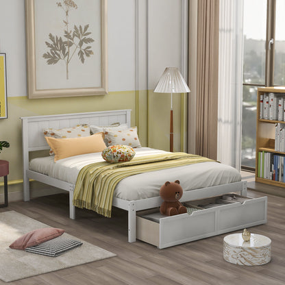 Full Size Platform Bed With Under Bed Drawers - White