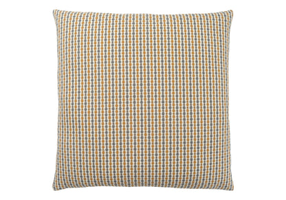 Square decorative throw pillow with insert, hypoallergenic. Features a textured cream fabric adorned with small yellow and blue dots arranged in vertical rows across the entire cushion.