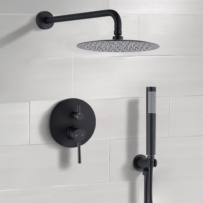 Round Rain Shower Head And Handheld Shower Set With Brass Construction - Matte Black