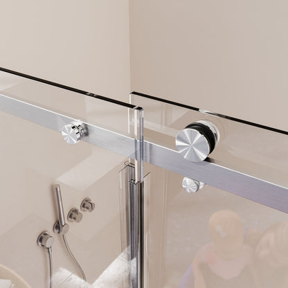 Frameless Single Sliding Shower Doors, 5 / 16" Thick Sgcc Tempered Glass - Brushed Nickel